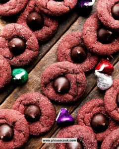 Delicious Red Velvet Kiss Cookies with chocolate kisses on top