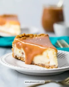 Delicious Salted Caramel Christmas Cheesecake decorated for the holidays