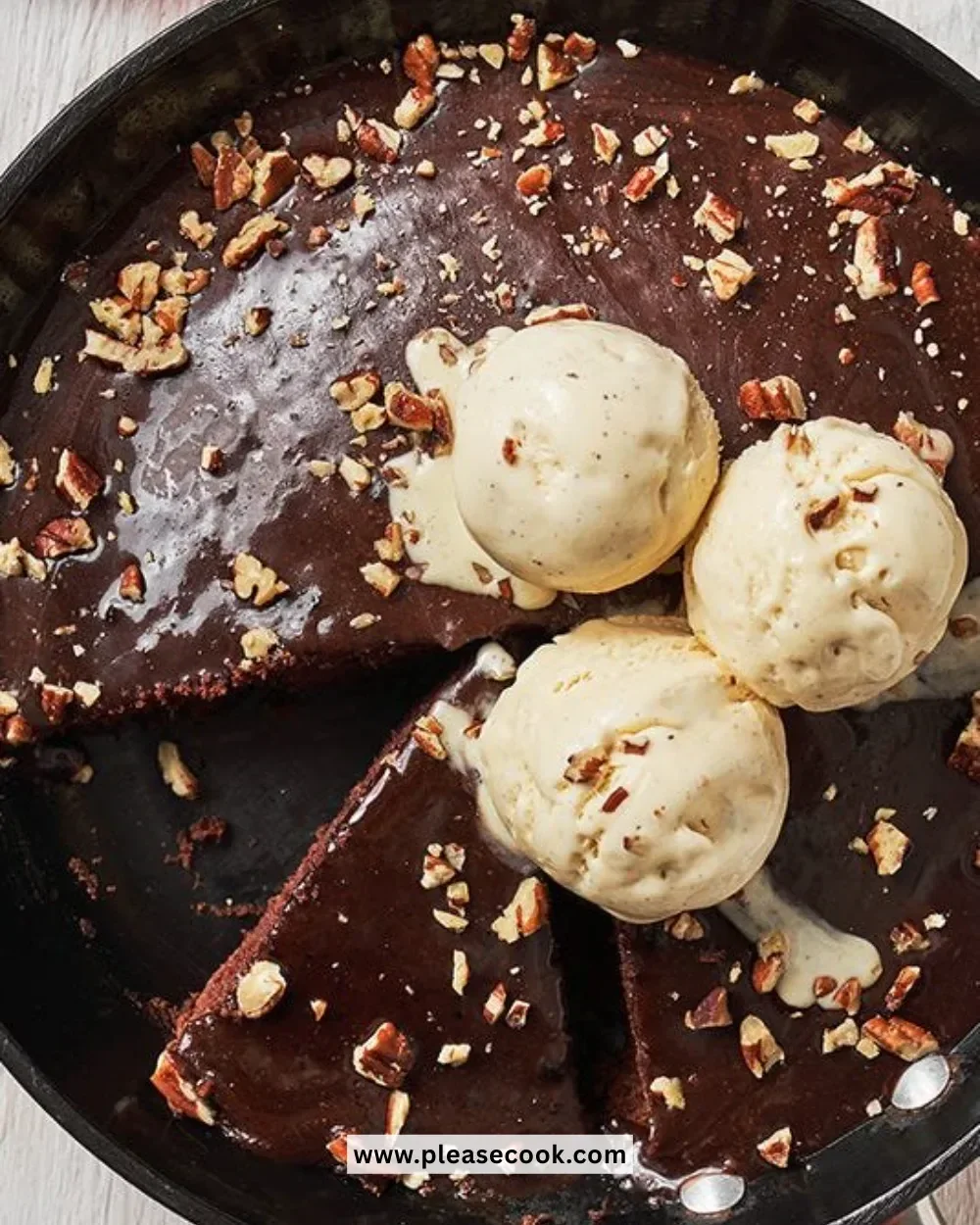 Delicious Skillet Texas Sheet Cake topped with chocolate frosting