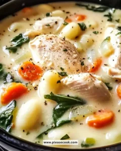 Bowl of slow cooker chicken gnocchi soup with fresh herbs