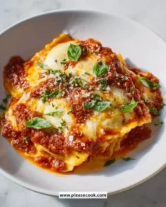 Delicious slow cooker ravioli lasagna served in a dish