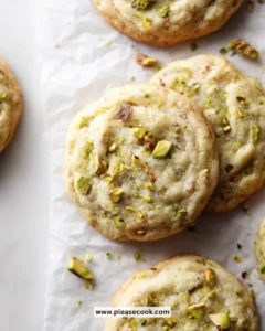 Soft and chewy pistachio pudding cookies on a baking sheet.