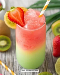 Refreshing Strawberry-Kiwi Slushie in a glass with ice