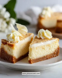 Slice of sugar cookie cheesecake topped with white chocolate ganache