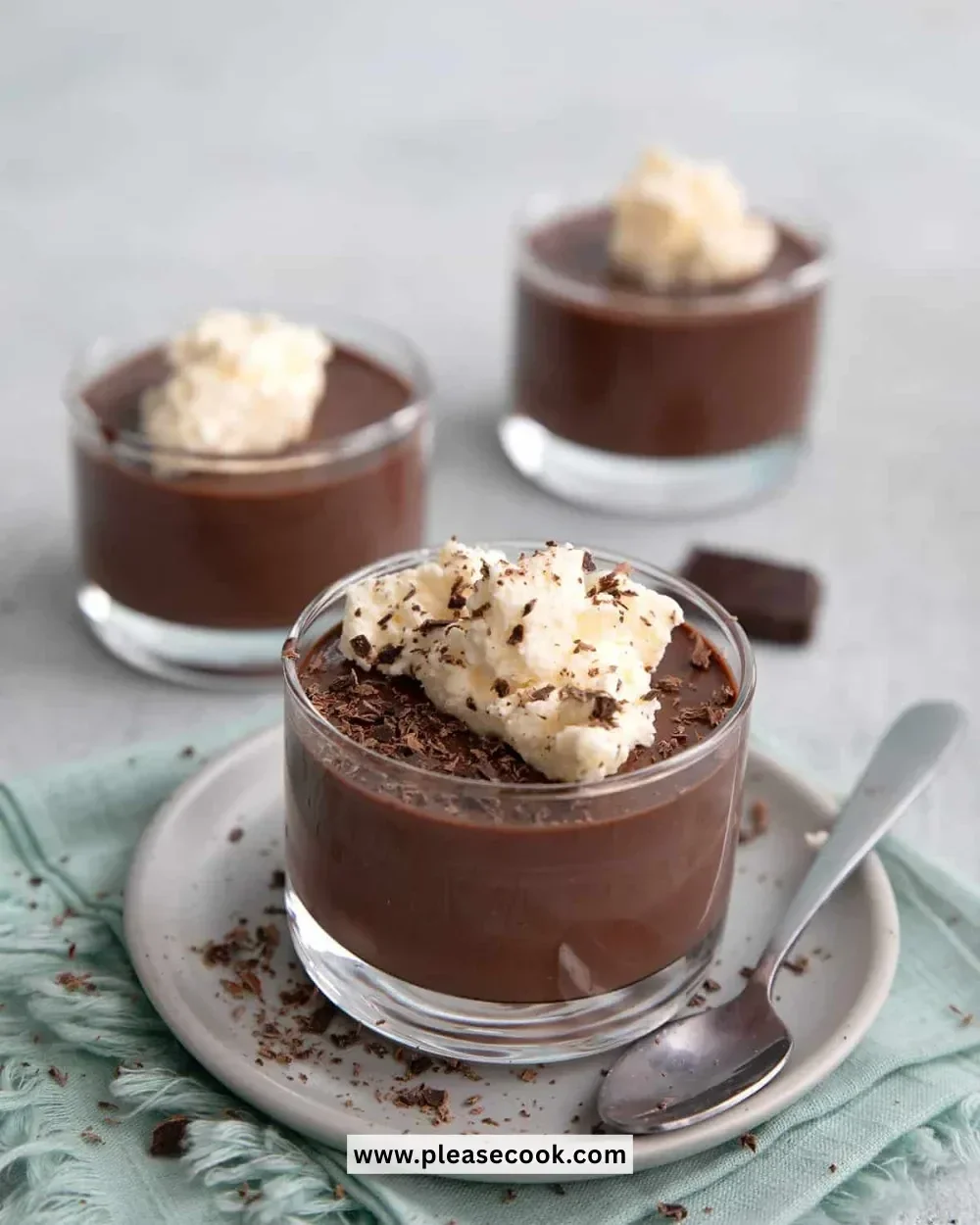Delicious sugar free chocolate pudding in a bowl garnished with cocoa powder and mint.