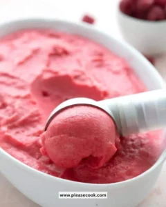 Sugar free Keto Raspberry Sorbet in a bowl with fresh raspberries