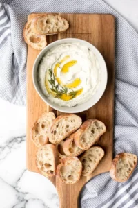 Delicious whipped ricotta dip served with fresh vegetables and crackers.