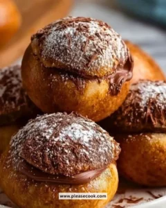 Baked Nutella bombs served on a plate with melted chocolate drizzle