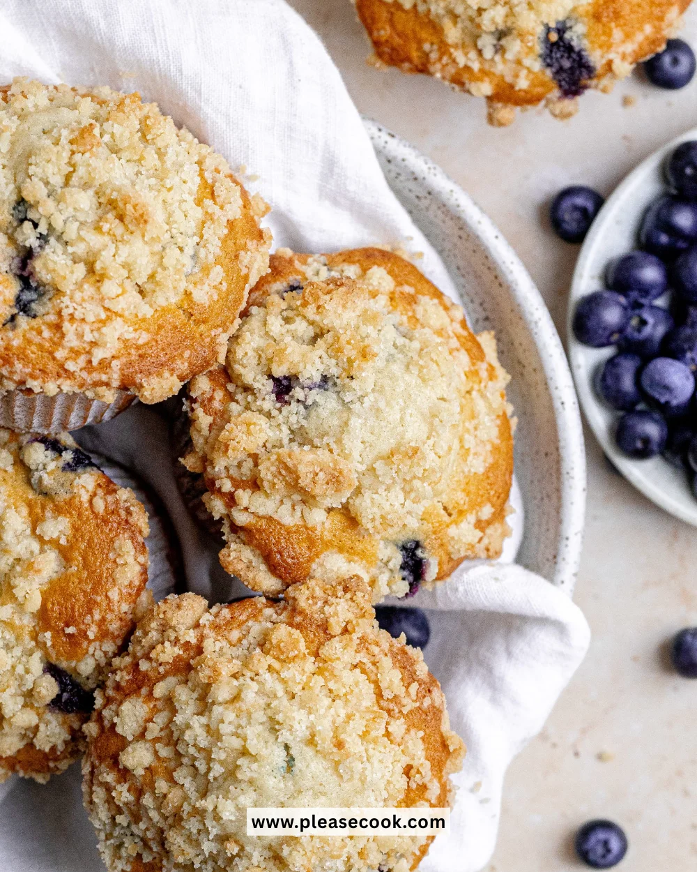 Bakery style blueberry muffins with fresh blueberries on top