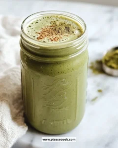Healthy Banana Matcha Smoothie in a glass with fresh banana slices
