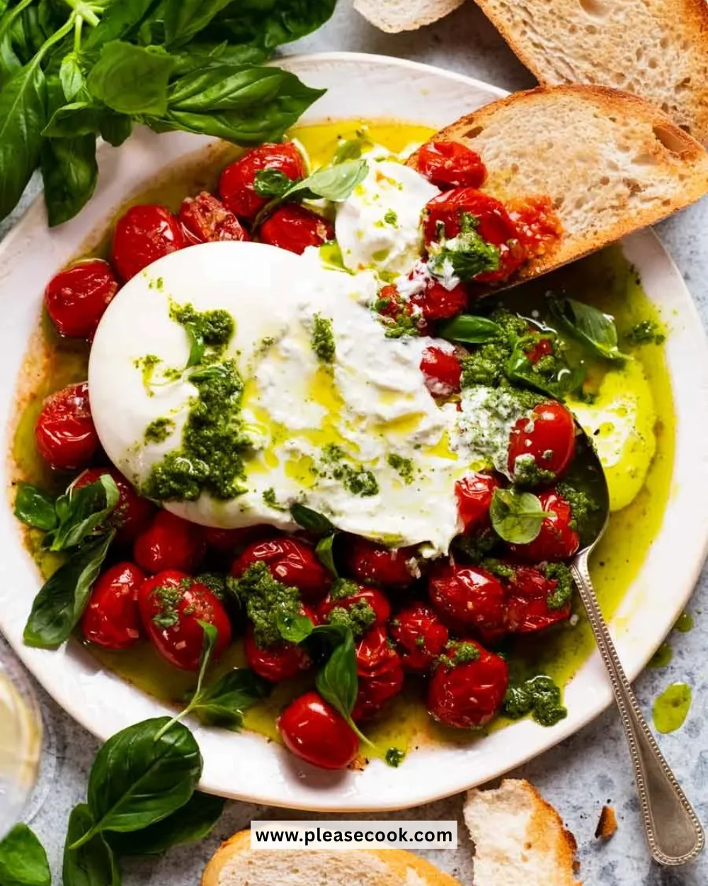 Delicious homemade burrata served with fresh ingredients and herbs