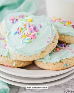 Plate of freshly baked cake mix cookies with chocolate chips