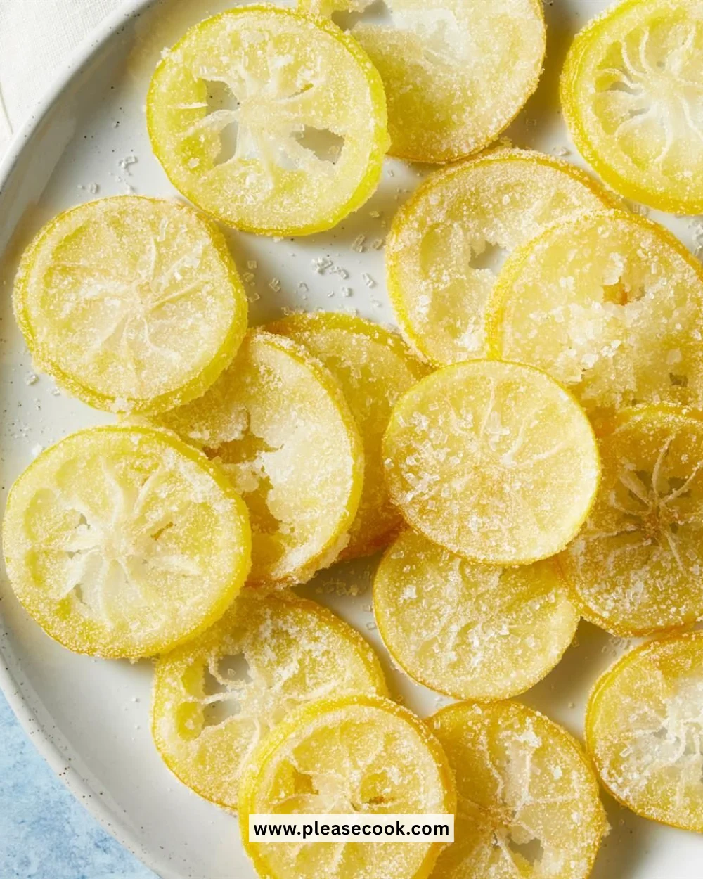 Deliciously sweet candied lemon slices on a white background