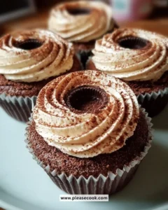 Delicious Chocolate Tiramisu Cupcakes topped with cocoa and whipped cream