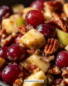 Cinnamon Apple Grape Salad with sliced apples and grapes sprinkled with cinnamon.
