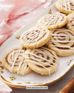 Delicious cinnamon roll cookies topped with icing and cinnamon swirl