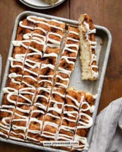 Delicious cinnamon roll focaccia bread topped with icing and cinnamon