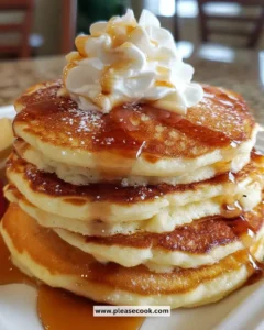 Stack of classic fluffy pancakes with syrup and berries