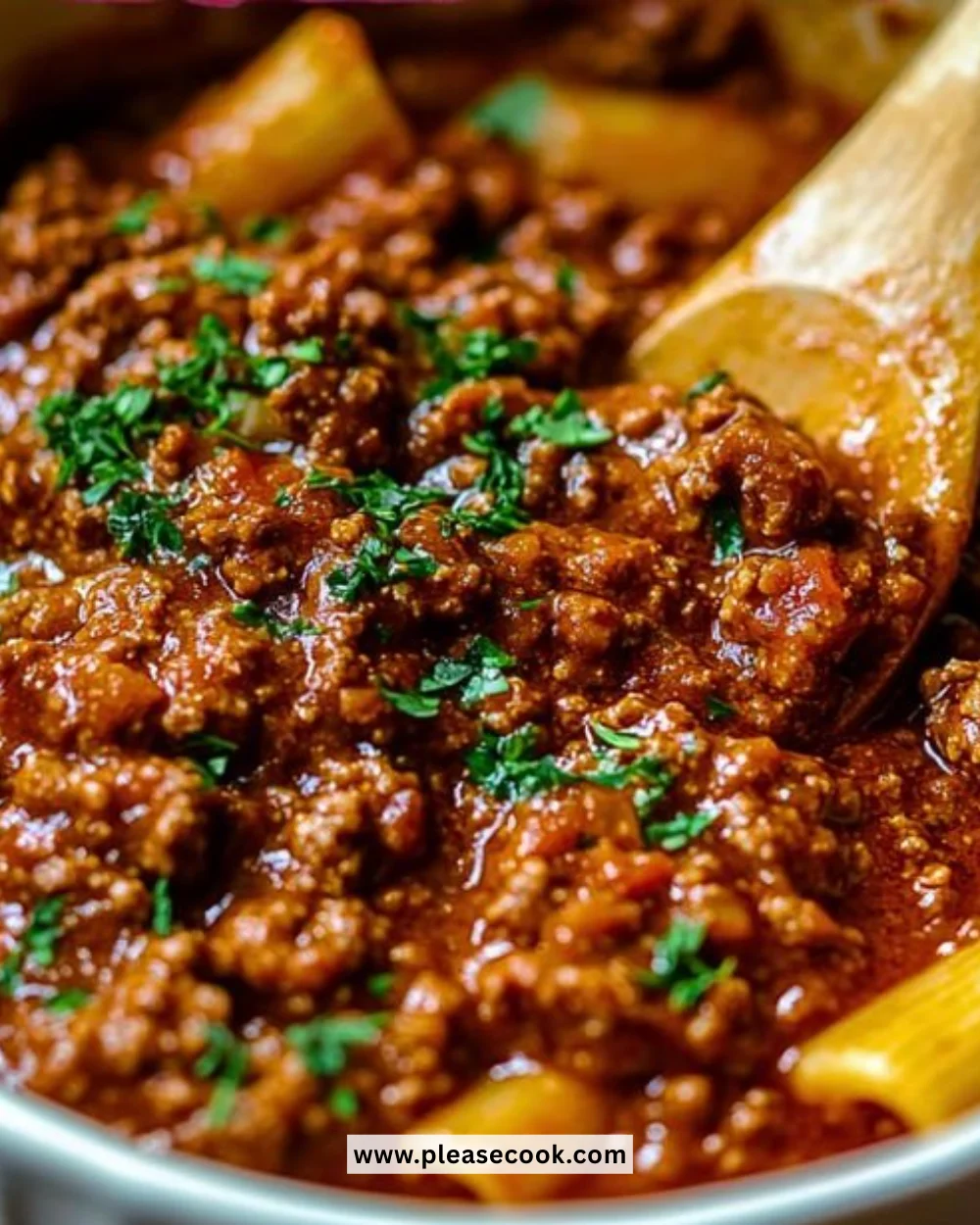 Classic homemade Bolognese sauce simmering in a pot