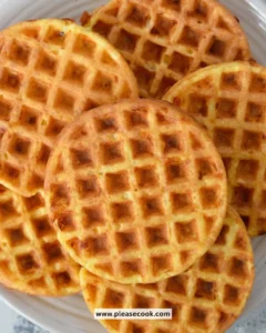Golden Coconut Flour Chaffles stacked on a plate, ready to serve