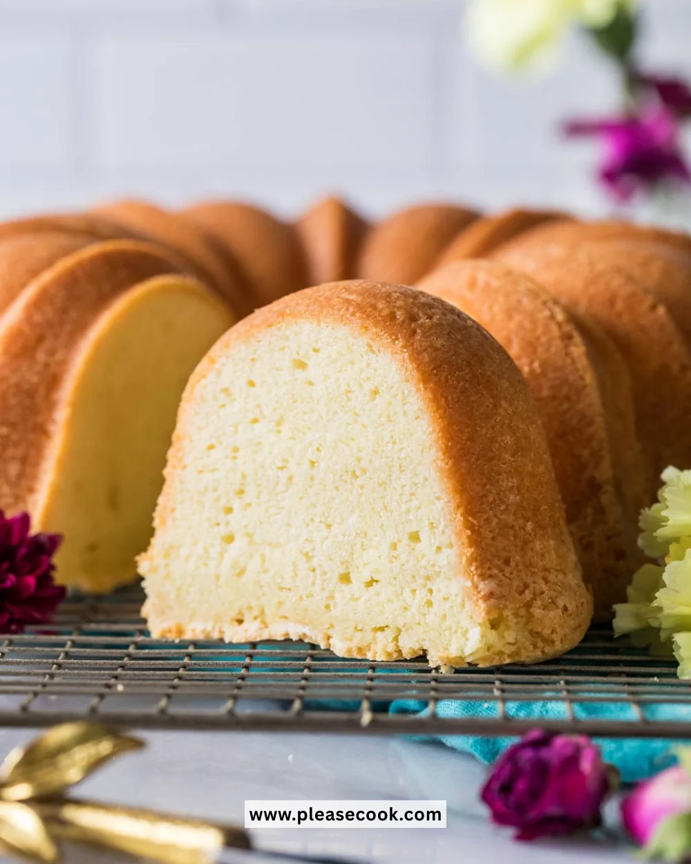 Delicious slice of cream cheese pound cake on a plate