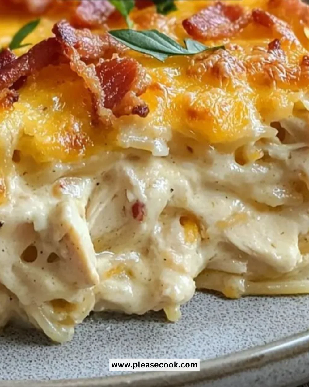 Creamy Southern Spaghetti Bake served in a casserole dish with cheese on top