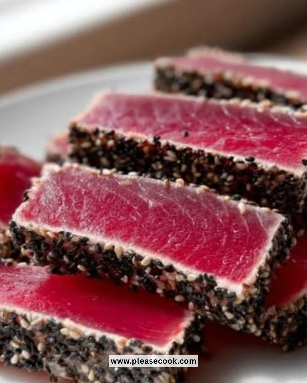 Crispy sesame crusted ahi tuna served with dipping sauce and garnishes