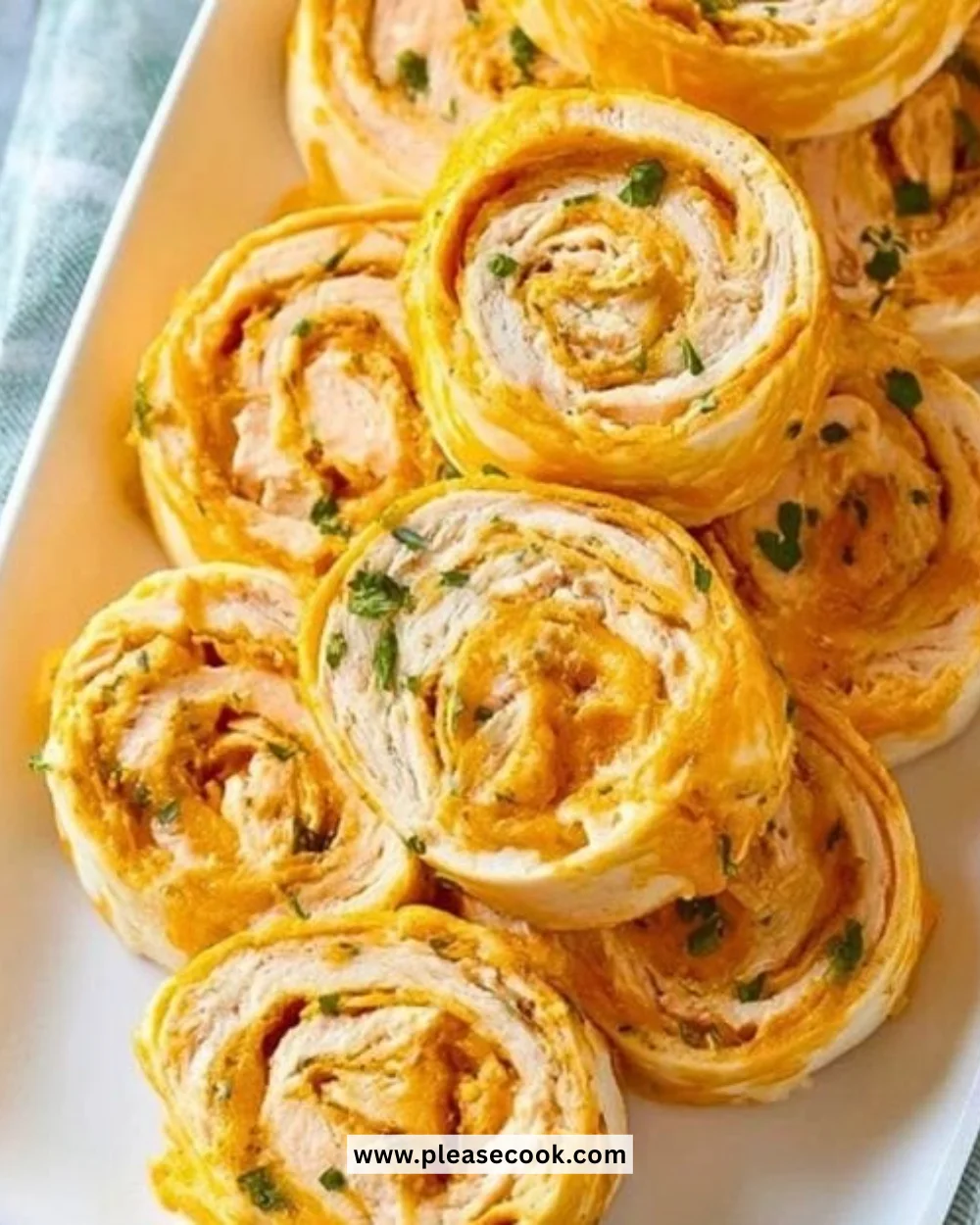 Easy Buffalo Chicken Pinwheels served on a plate