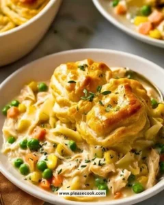 Delicious easy chicken pot pie casserole served in a baking dish