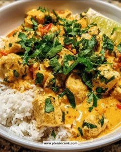 Delicious Coconut Chicken Rice Bowl topped with fresh herbs and vegetables