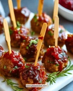 Easy mini meatball skewers ready to serve at a party or gathering
