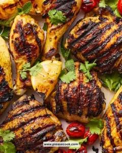 Grilled Persian Chicken served on a platter with sides and garnishes.
