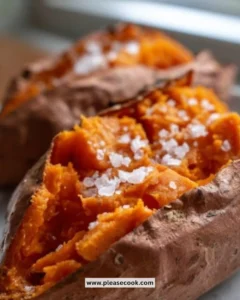 Oven-baked sweet potatoes served with herbs and spices.