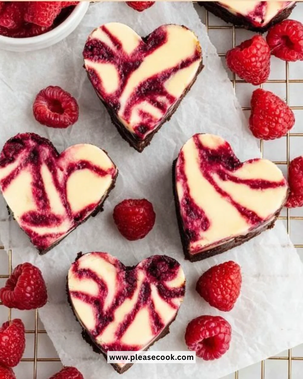 Heart shaped brownies freshly baked and decorated for a special occasion