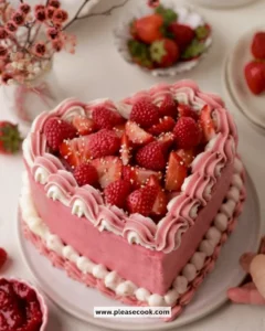 Vegan heart shaped cake decorated with fresh berries for a special occasion