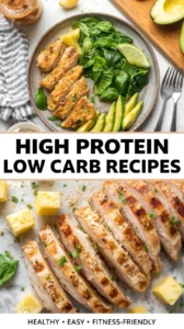 High protein low carb recipe ingredients on a wooden table