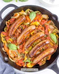 Italian sausage and peppers dish served on a plate