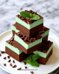 Delicious homemade Mint Chocolate Fudge dessert on a plate