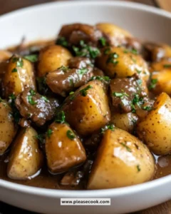 Delicious plate of Mississippi Mud Potatoes served garnished
