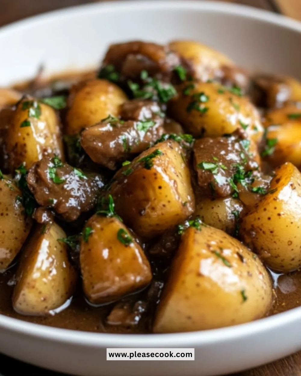 Delicious plate of Mississippi Mud Potatoes served garnished