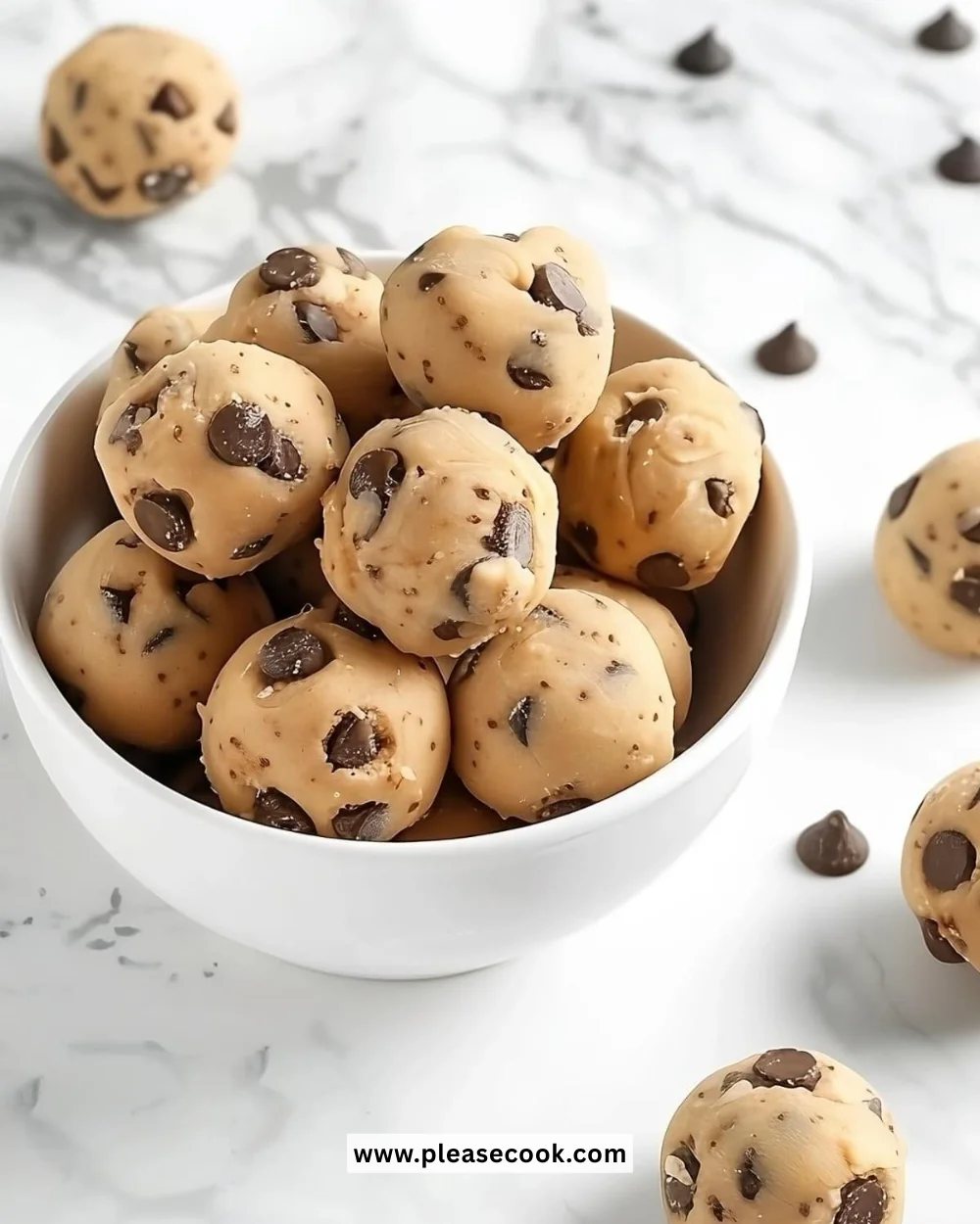 Delicious no-bake cookie dough bites made with chocolate chips and nuts
