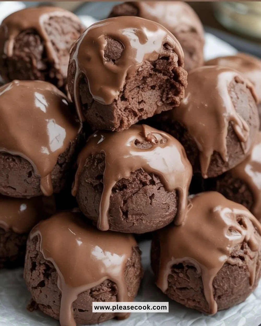 Delicious no-bake cottage cheese brownie batter protein bites on a plate