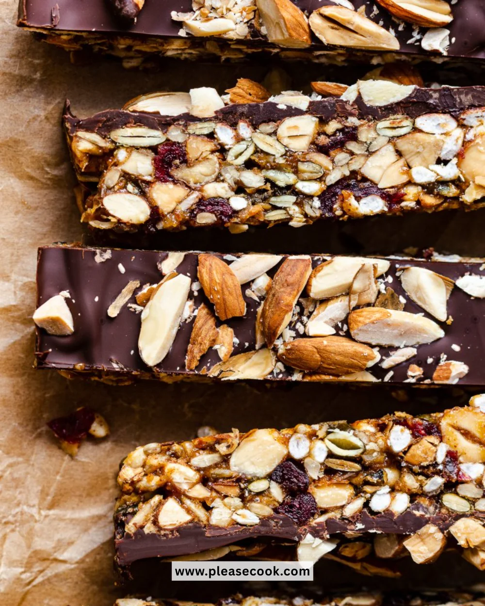 Homemade no bake granola bars with nuts and dried fruits