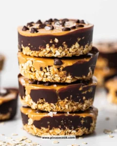 No bake peanut butter oat cups served on a plate, healthy dessert option.