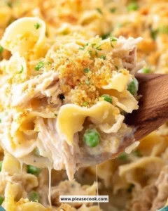 Old-fashioned tuna casserole baked in a dish with crispy topping