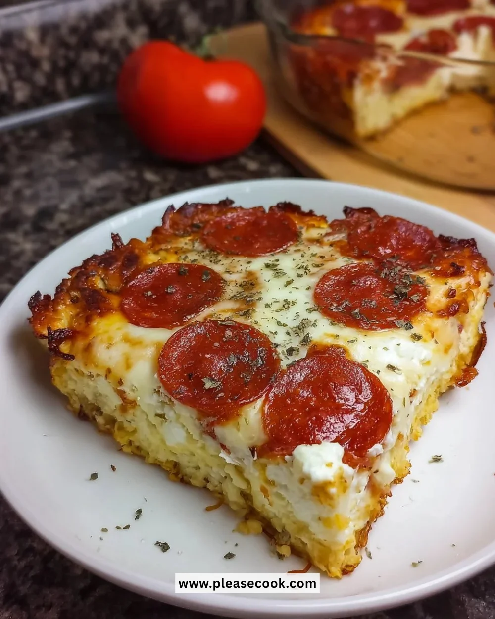Delicious Pizza Style Cottage Cheese Bake served in a rustic dish