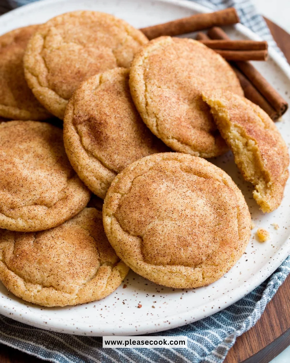 Freshly baked snickerdoodle cookies topped with cinnamon sugar
