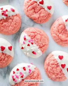 Delicious strawberry cake mix cookies served on a plate with fresh strawberries
