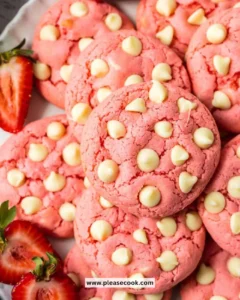 Freshly baked strawberry cookies on a plate