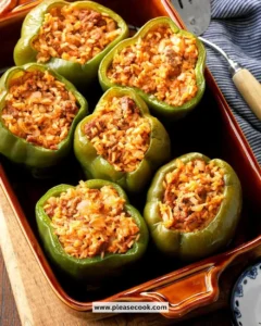 Stuffed peppers filled with rice and spices, garnished for a healthy meal